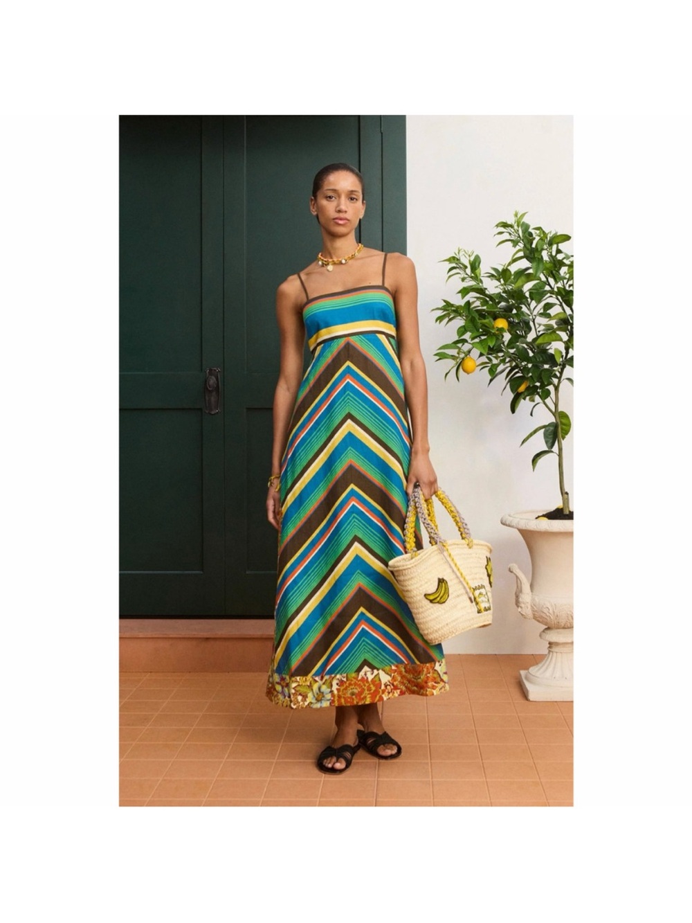 Alemais Charlie Day Linen Midi Dress Green Brown Size 4